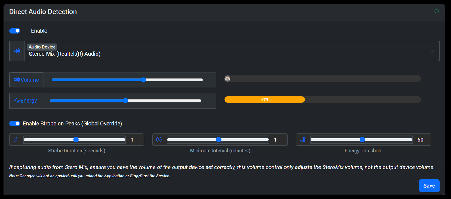 Direct Audio Detection & Strobing Configuration