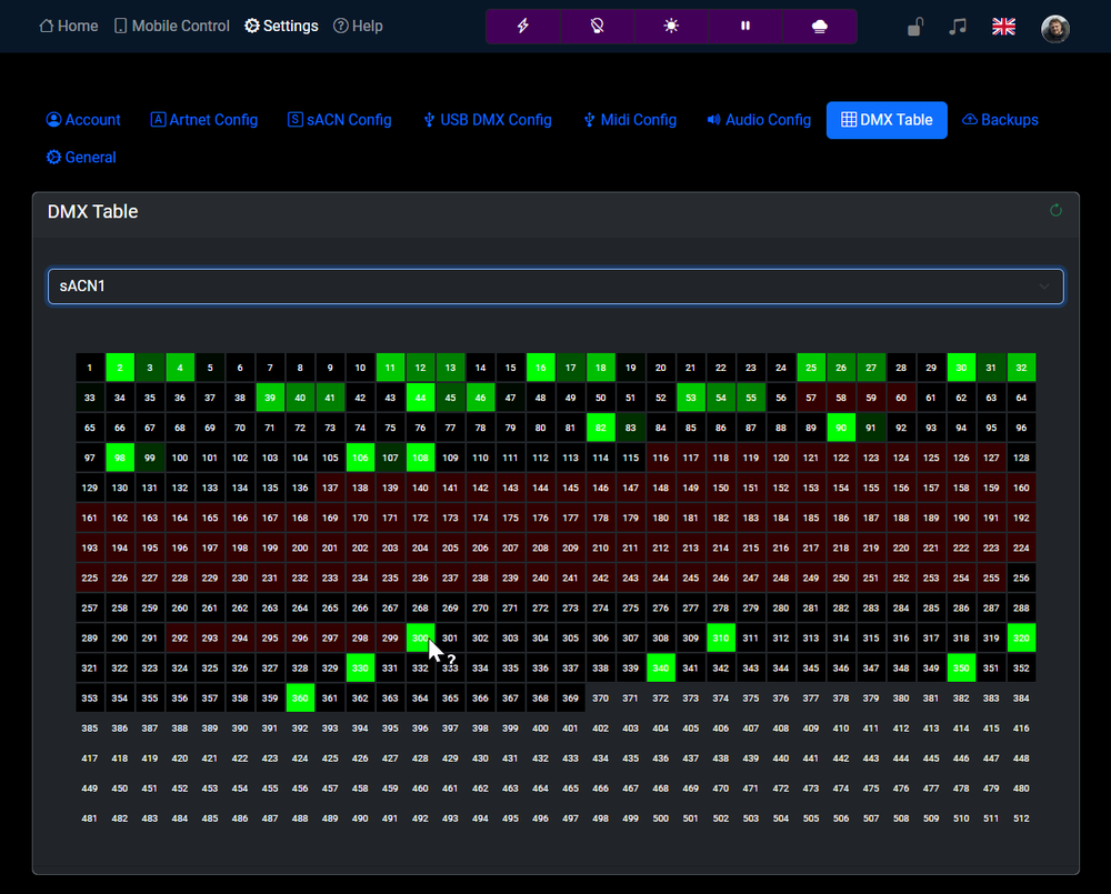 DMX Table - From Settings