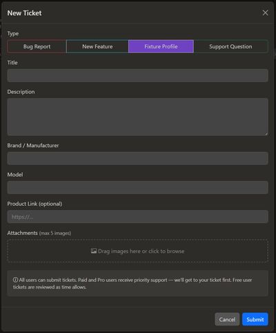 Formulario de nueva solicitud de perfil de fixture de Beacon