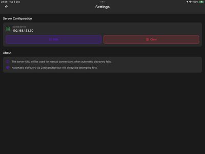 Settings - Server configuration and connection options