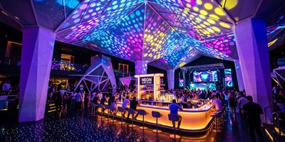 Interno di un club illuminato al neon saturo di colore