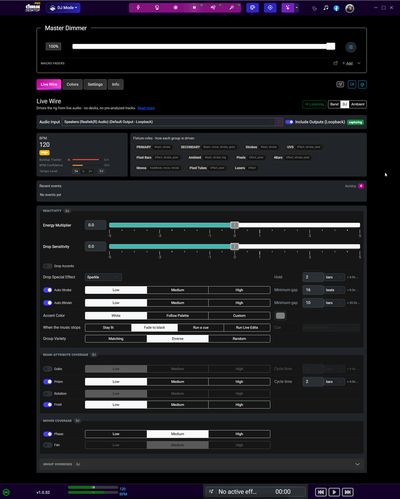 The Live Wire control panel in DMXDesktop