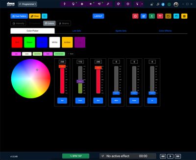 DMXDesktop color picker with color wheel and faders