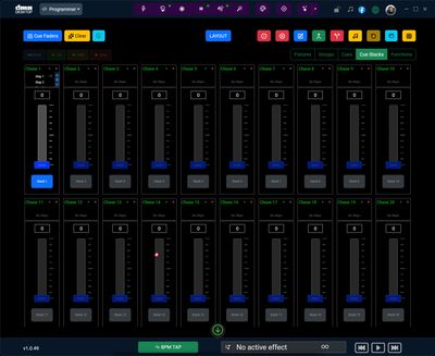 DMXDesktop cue stacks and playback controls